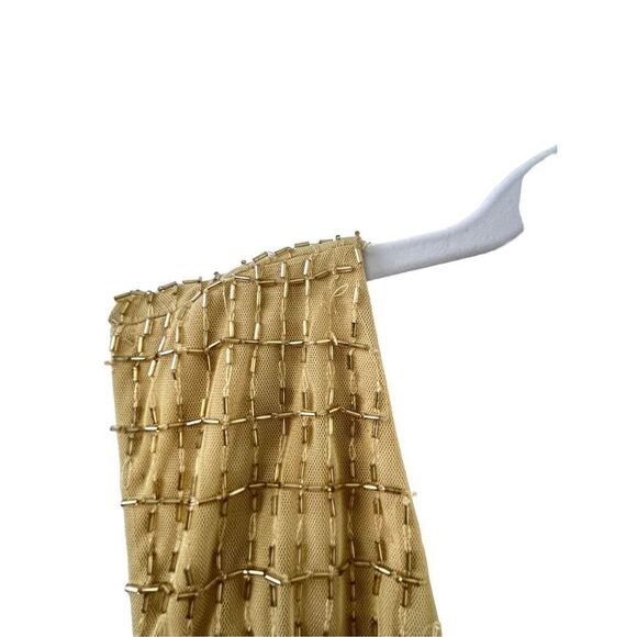 Mac Dugal Beaded V Neck Lined Column Empire Waist Gown Gold Women's Size 4 5625 - Picture 10 of 11